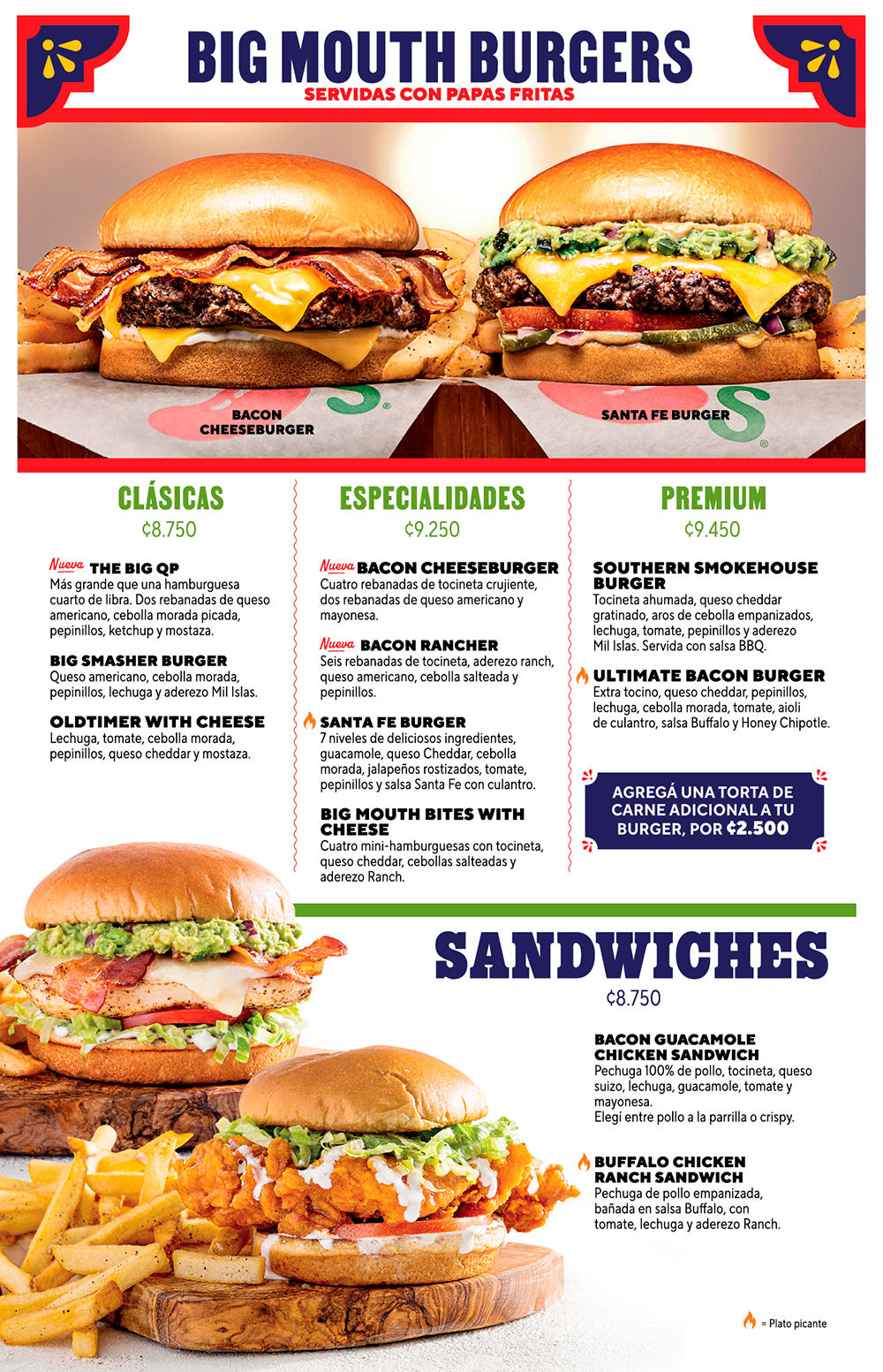 Menú Chili's Costa Rica: Big Mouth Burgers, Sandwiches