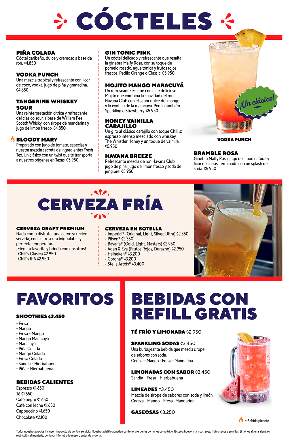 Menú Chili's Costa Rica: Bebidas, Cerveza, Cócteles