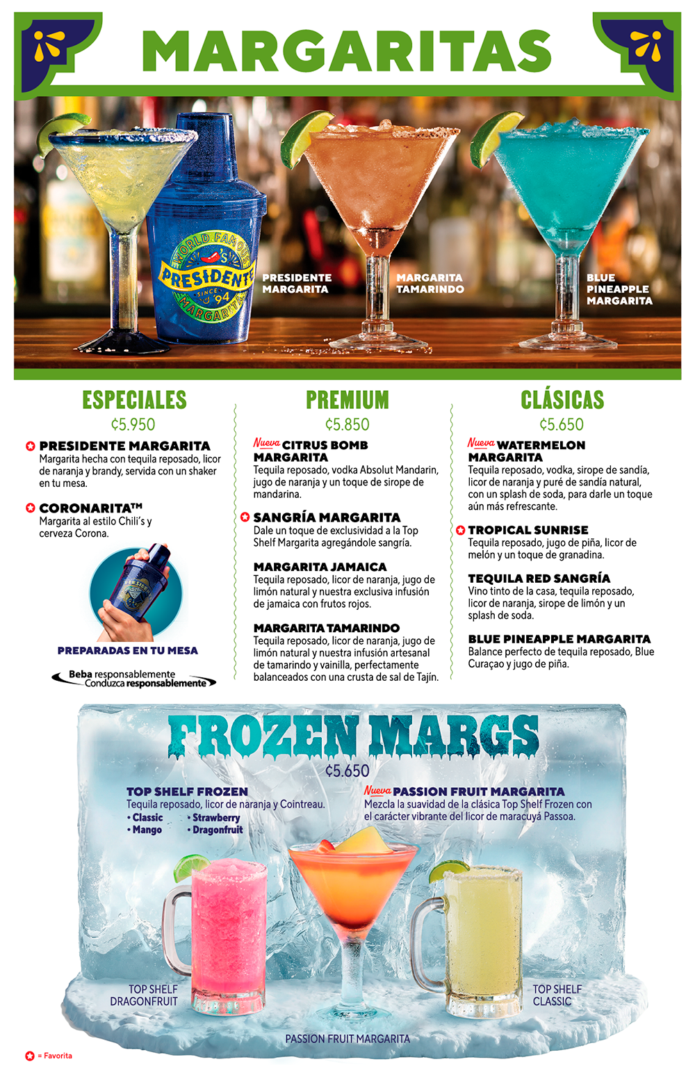 Menú Chili's Costa Rica: Margaritas